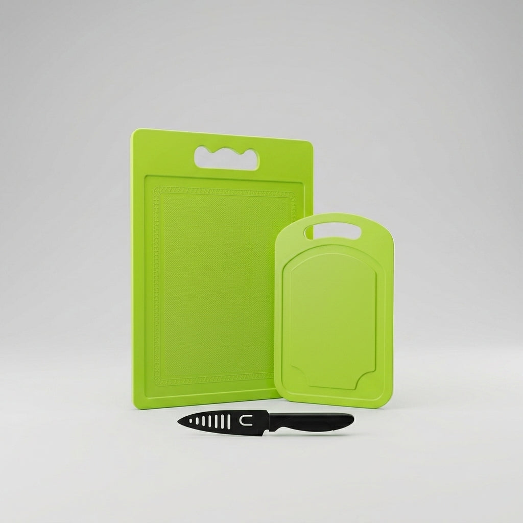 Set de 2 Tablas para Picar + Cuchillo de Acero Inoxidable