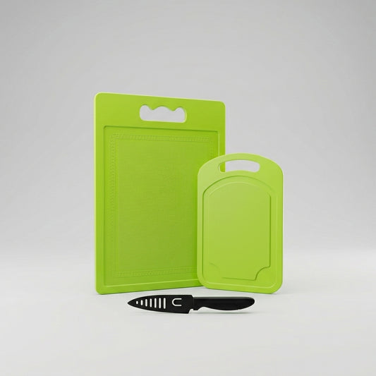 Set de 2 Tablas para Picar + Cuchillo de Acero Inoxidable