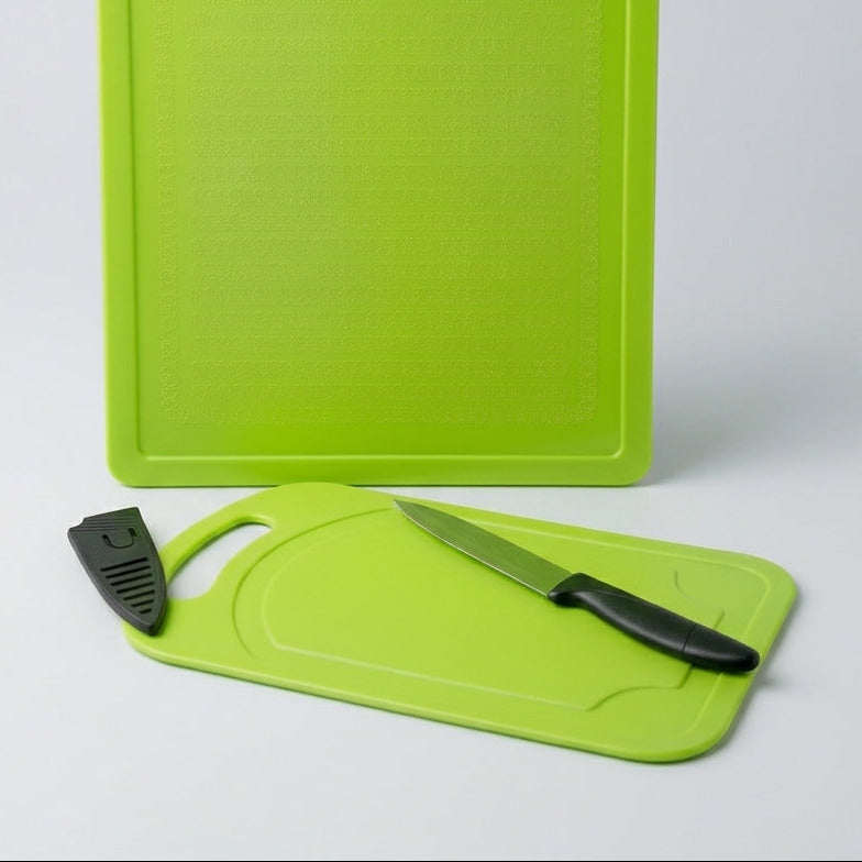 Set de 2 Tablas para Picar + Cuchillo de Acero Inoxidable